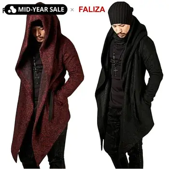

FALIZA 2019 Autumn Mens Hooded Long Sleeve Sweatshirt Hoodies Coat men Solid Long Jacket Fashion Irregular Hem Outwear WY101