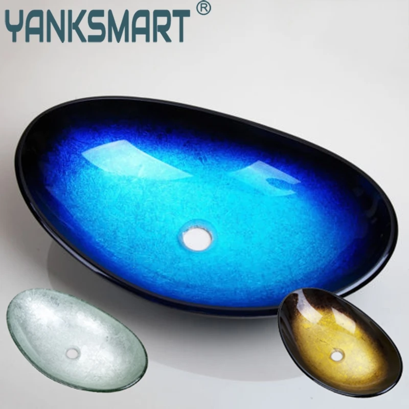 

Bathroom Basin Tempered Glass Hand Painting Basin Green & Yellow & Blue Finished High Quality Bathroom Basin