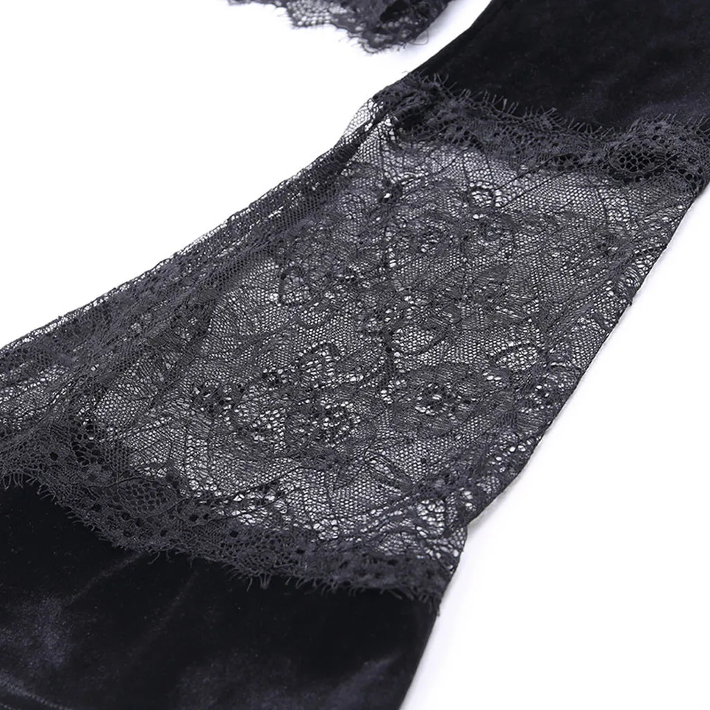 H25 Harajuku Black Blosue женский Готический кружевной лоскутный v-образный вырез с расклешенными рукавами женские топы и блузки женские модные блузки blusas