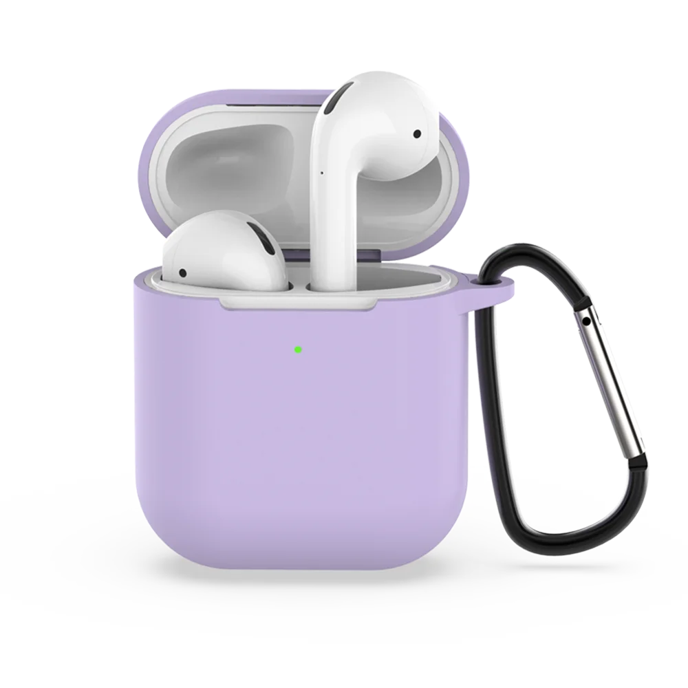 Caletop Мягкий силиконовый чехол для Airpods 2 наушники защитные чехлы ультра тонкие аксессуары для кожи с крючком Розничная упаковка - Цвет: Фиолетовый