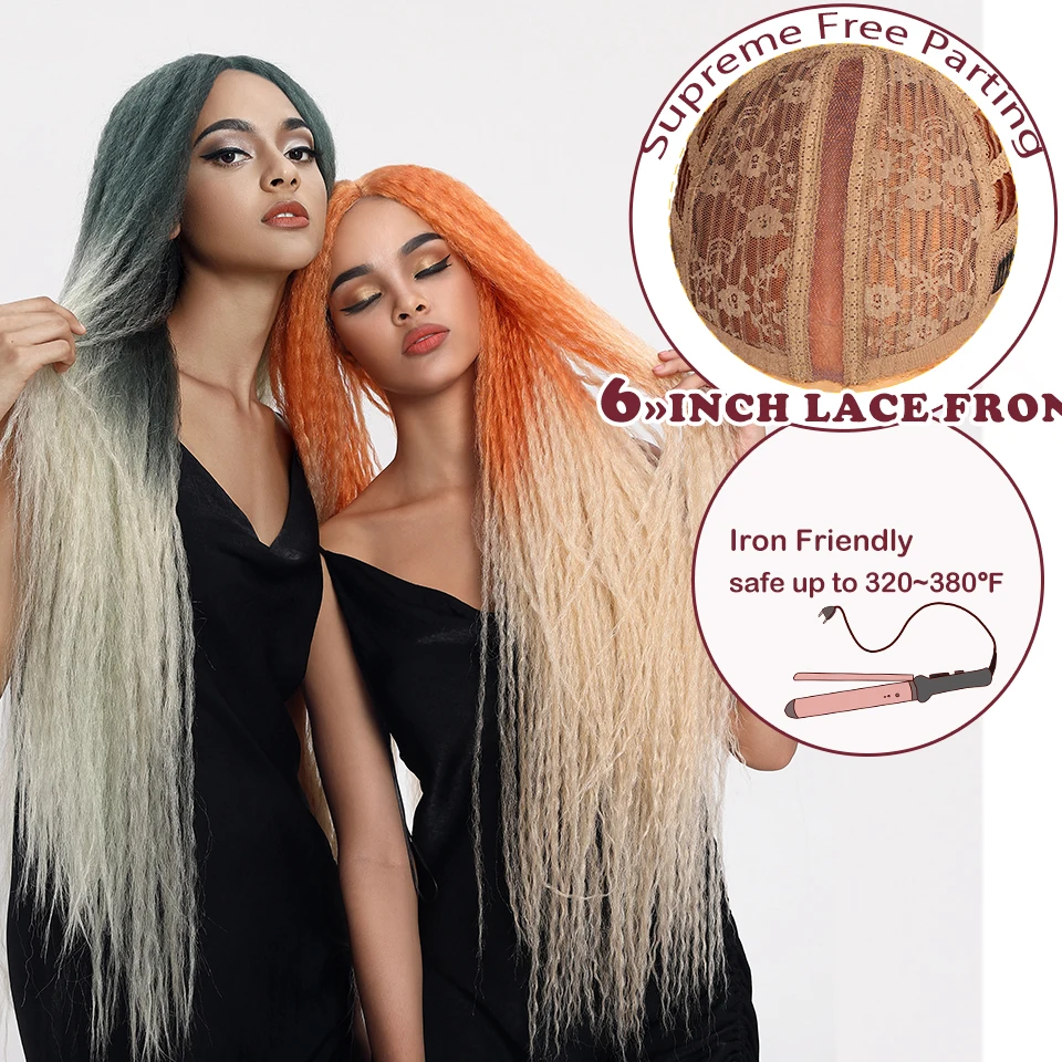 

MAGIC 38"Inch Long Afro Kinky Straight Hair Weave Ombre Synthetic Lace Front Wigs For Black Women Heat Resistant Party Wigs