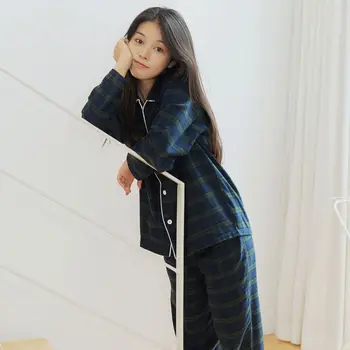 

Fall 2020 Winter Pure Cotton Ladies Pajamas Night Wear Long-sleeved Sleepwear Set Lapel Thickened Warm Pajamas Gecelik Takimlari