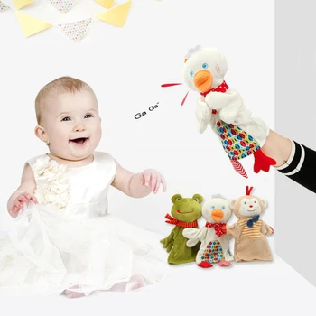 

25*24cm Baby Kids Plush Toy Hand Puppet Cartoon Animal Plush Toy Monkey Frog Duck Figurine Parent-Child Interaction Puppet Toy