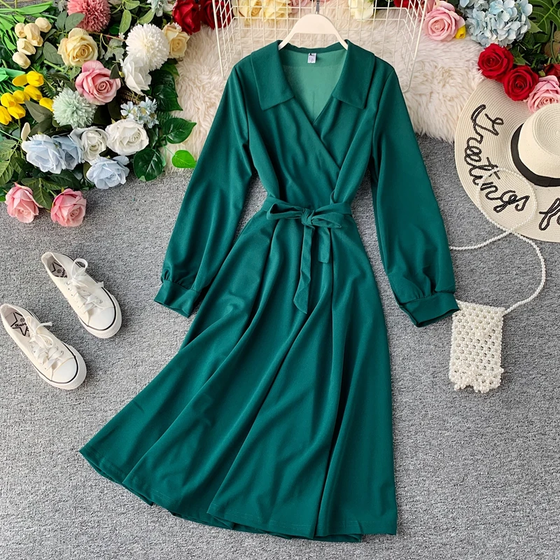 New Korean version Spring Summer Women Dress Solid Color Temperament Large Size elegant Dress Female cc1631