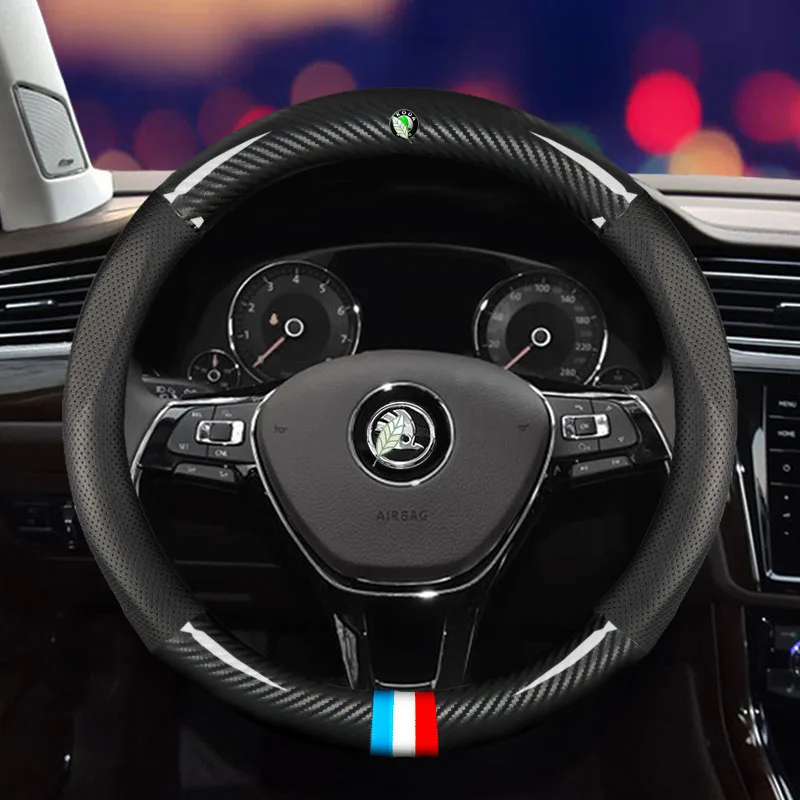 Без запаха тонкий Карбон волокно рулевое колесо крышка 38 см для Skoda OCTAVIA III моделей