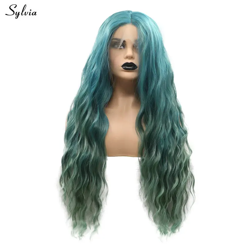 

Sylvia Long Loose Wave Hair Green Wig Mixed Color Synthetic Lace Front Wigs Ombre for Women Party Cosplay Drag Queen Wigs Daily
