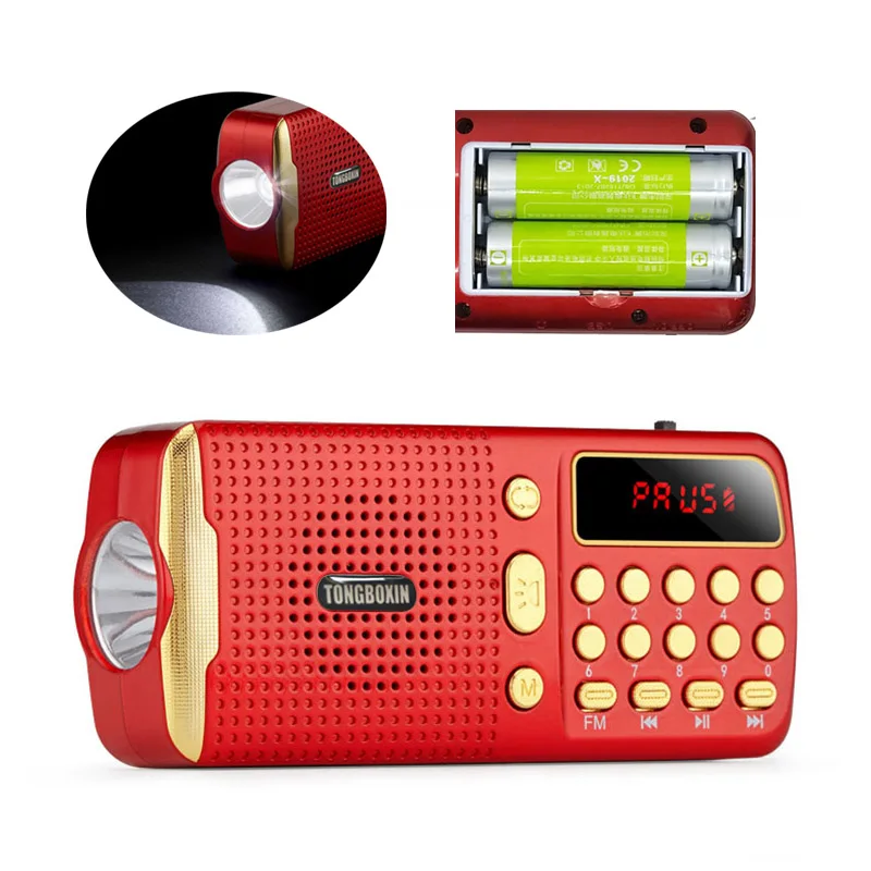 

Portable Outdoor Speaker FM Radio TF USB Player Support LED Flashlight Time Display Earphone In 2 18650 Rechargeable Battery