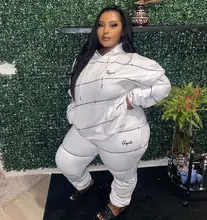 

ChocoMisty-LadyPlus Plus-size Sets Striped Print Hooded Pant Set