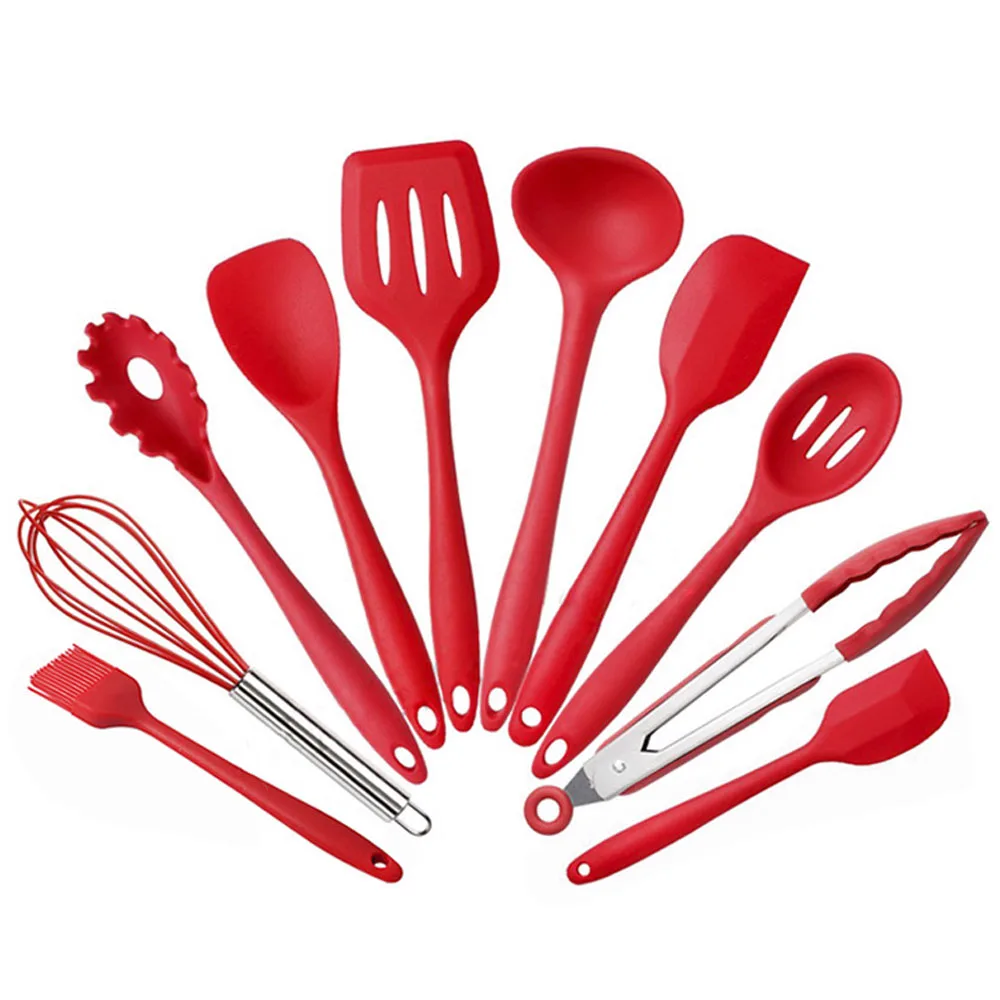 Kitchen Utensils 10pcs Silicone Non-stick Cooking Utensils Set Tool 4 colors Kitchenware Cookware Kitchen brush frying Shovel egg break box