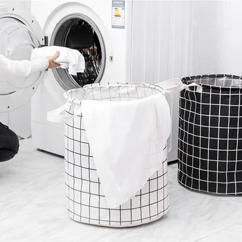

1pc Cotton Linen Collecting Bucket Hamper Washing Toy Dirty Clothes Storage Organizer Laundry Baskets Bin 34x49cm