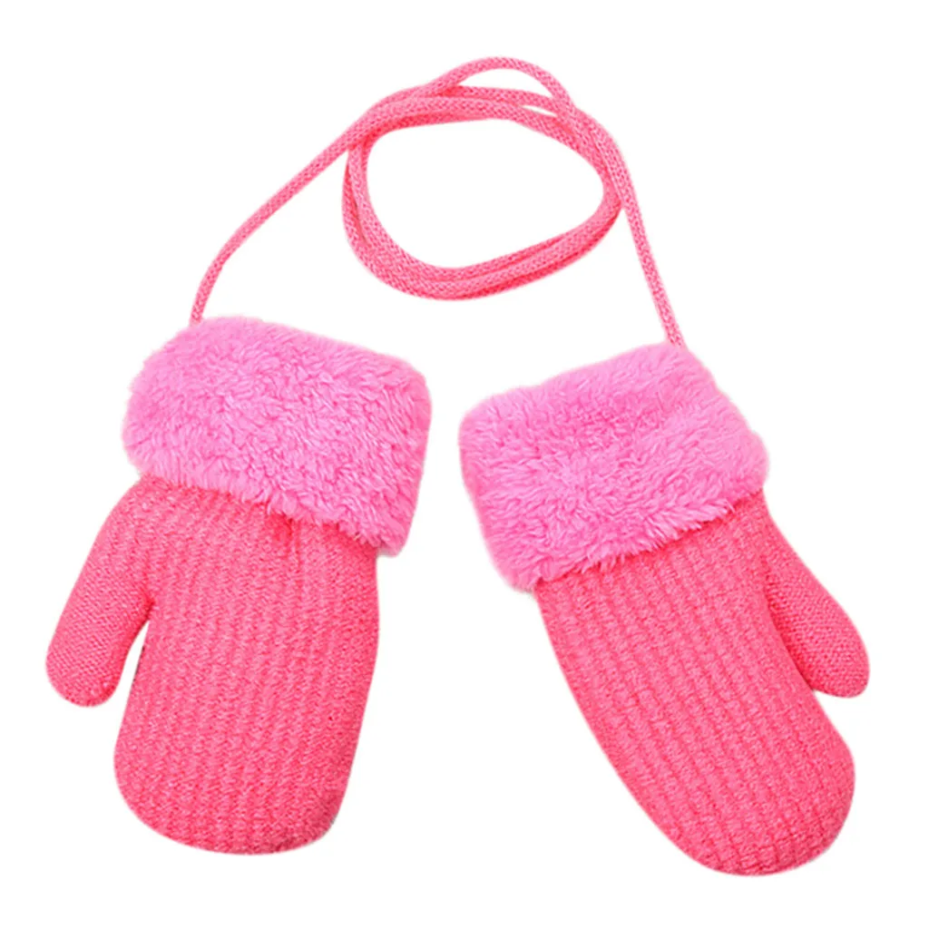 Новинка; зимние вязаные перчатки для маленьких мальчиков и девочек; теплые рукавицы на веревочной основе; перчатки для детей; детские перчатки с подвеской на шее - Цвет: HT