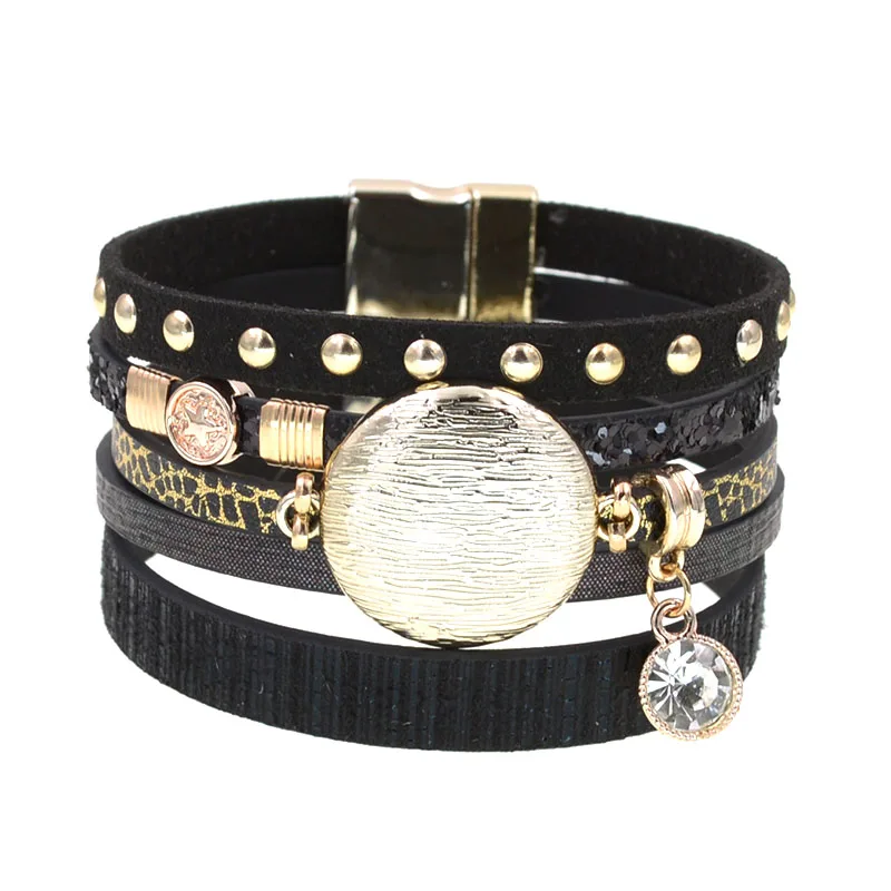 WELLMORE новая модель кожаных браслетов для женщин из цинкового сплава привлекательные металлические браслеты модные ювелирные изделия Прямая поставка - Окраска металла: black