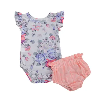 

Infant Newborn Baby Girls 0-24M Floral Tops Bodysuits PP Shorts 2Pcs Set Cute Outfits