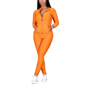 

2 Pcs Women Casual Style Outfits, Adults Fish-scale Pattern Long Sleeve Round Neck Cardigan with Pocket + Trousers