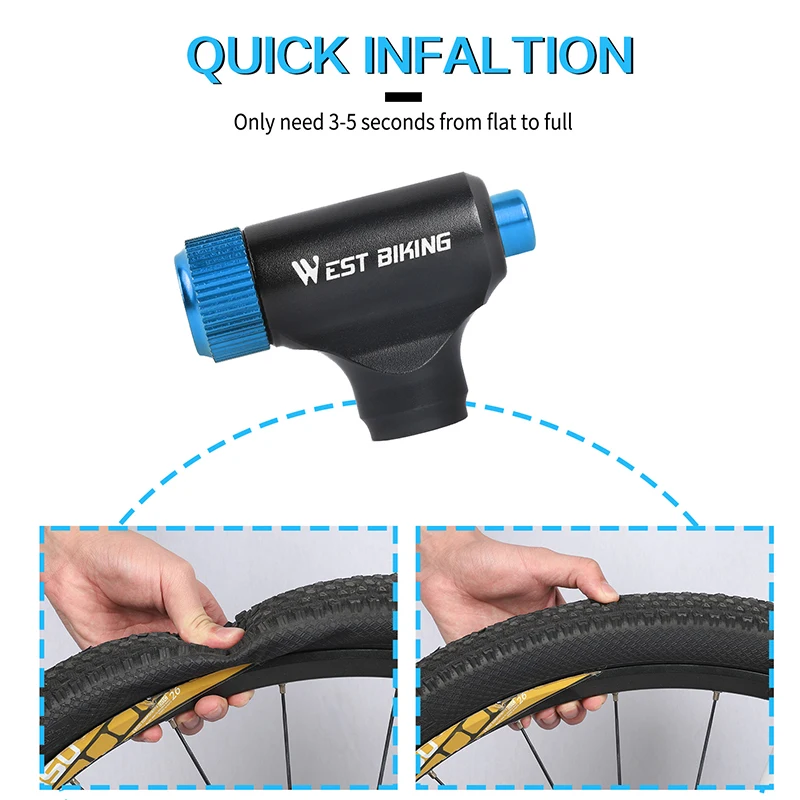 Gonfleur CO2 Ultra-léger Pour Vélo - West Biking, Aluminium Bleu, Compatible Presta/Schrader