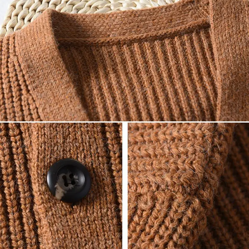 High quality Autumn Winter Mens long sleeve v-neck knitted sweaters casual woolen knitted thick mens sweaters mens coats