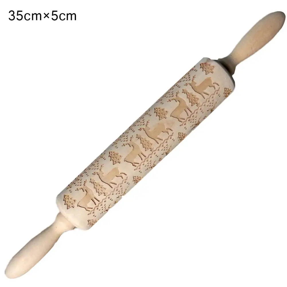 

Christmas Embossing Rolling Pin Wooden Non-stick Rolling Pin Baking Tools