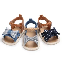 Summer Men and Women Baby 0 to 18 Months, Bowknot Stripe Flower Princess Comfortable Soft Bottom Shoes First Steps 1