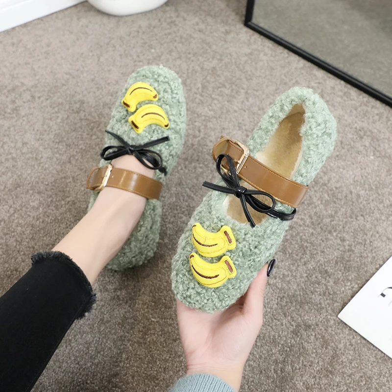 

Bow-Knot Casual Woman Shoe Female Shoes Round Toe Loafers Fur Autumn Women's Moccasins Modis All-Match Butterfly Boat Dress