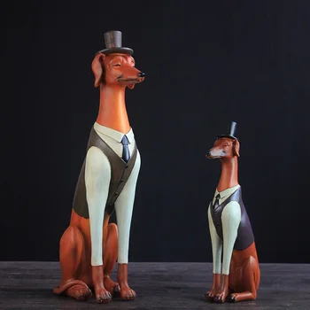 

American Village Retro Gentleman Dog Statue Art Pharaoh Hound Animals Figurine Creative Resin Crafts Decorations For Home R3936