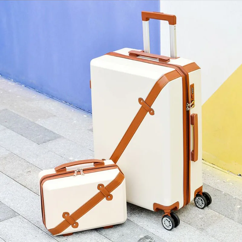 20 "22" 24 "26" Cabin Suitcase Set Scooter ABS Retro Travel Rolling With Wheels Luggage Large Trolley Case Women Hand Makeup Box
