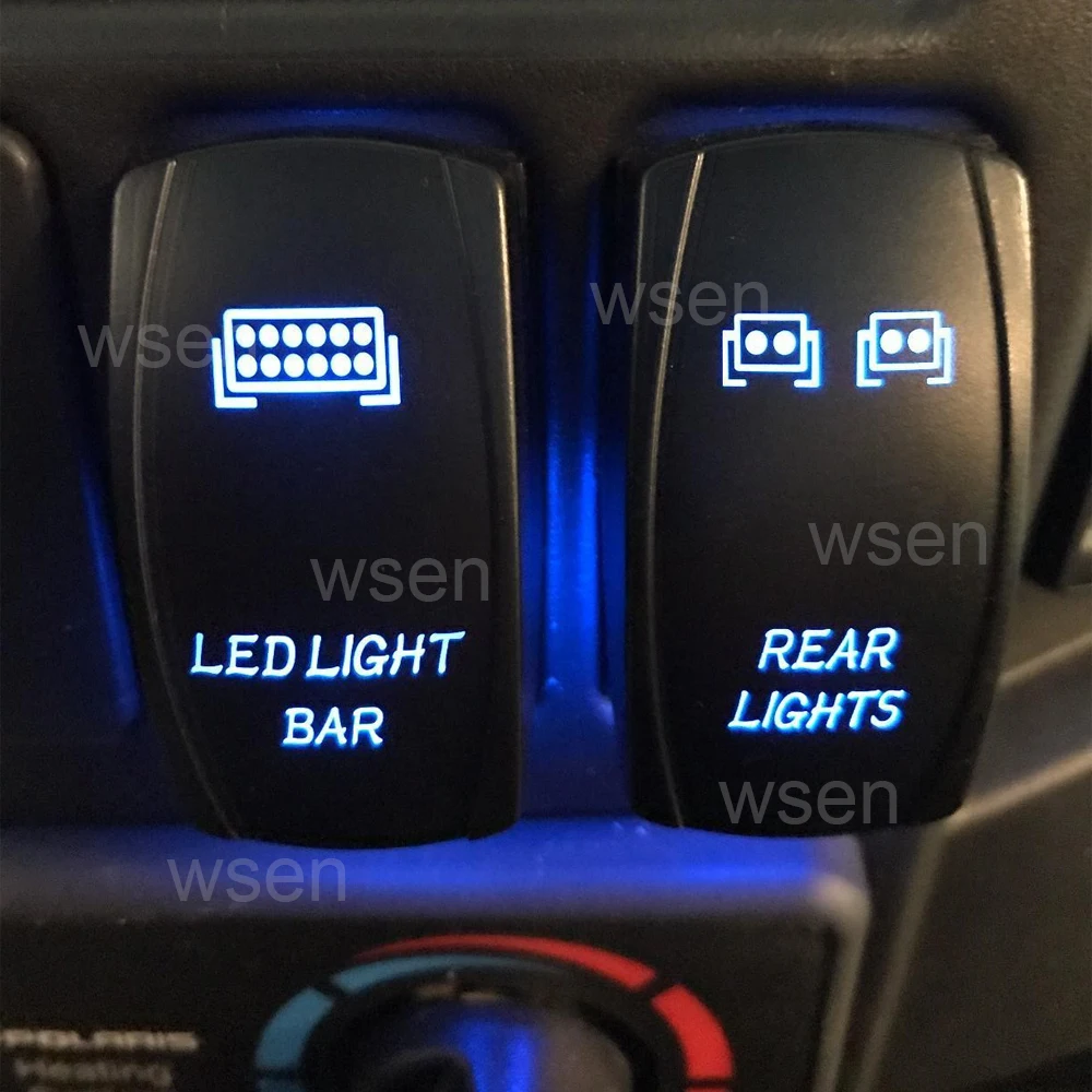 Laser LED Light Bar Rocker Switch ON-OFF LED Light 20A 12V, 5pin, Blue For Cars, Trucks, UTV, ATV, Boat, Tractor, Auto, 4x4, 4WD