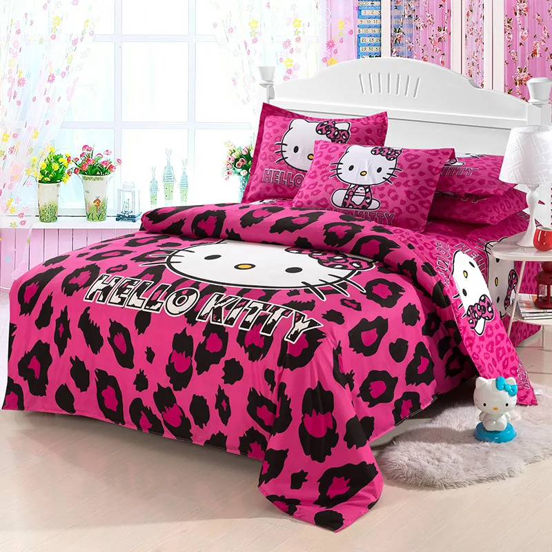Светло-серый Комплект постельного белья Hello Kitty, детский хлопковый пододеяльник с мультяшным рисунком, Комплект постельного белья, простыня, наволочка, Твин, полный комплект постельного белья, детские подарки - Цвет: Светло-серый