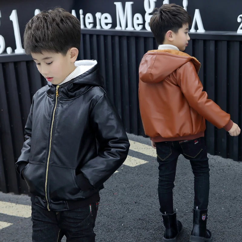Kids Boy Girl Warm High-quality Leather Biker Jacket Fleece Lined Coat Outerwear