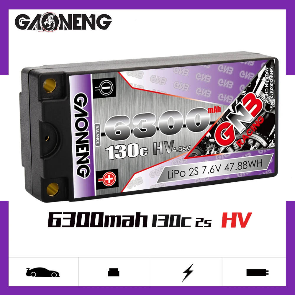 GNB 6300mAh 2S 7 6 V 130C/260C Hardcase Short 5 0mm Bullet transparent LiHV батарейный блок для 1/10 RC Car Race Parts |