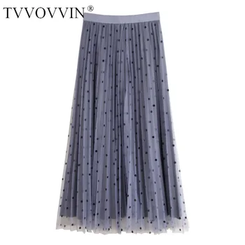 

L Korea fashion vintage Two sides wearing velvet skirt for women 2020 spring summer new dot printting mesh pleated skirt YJ117