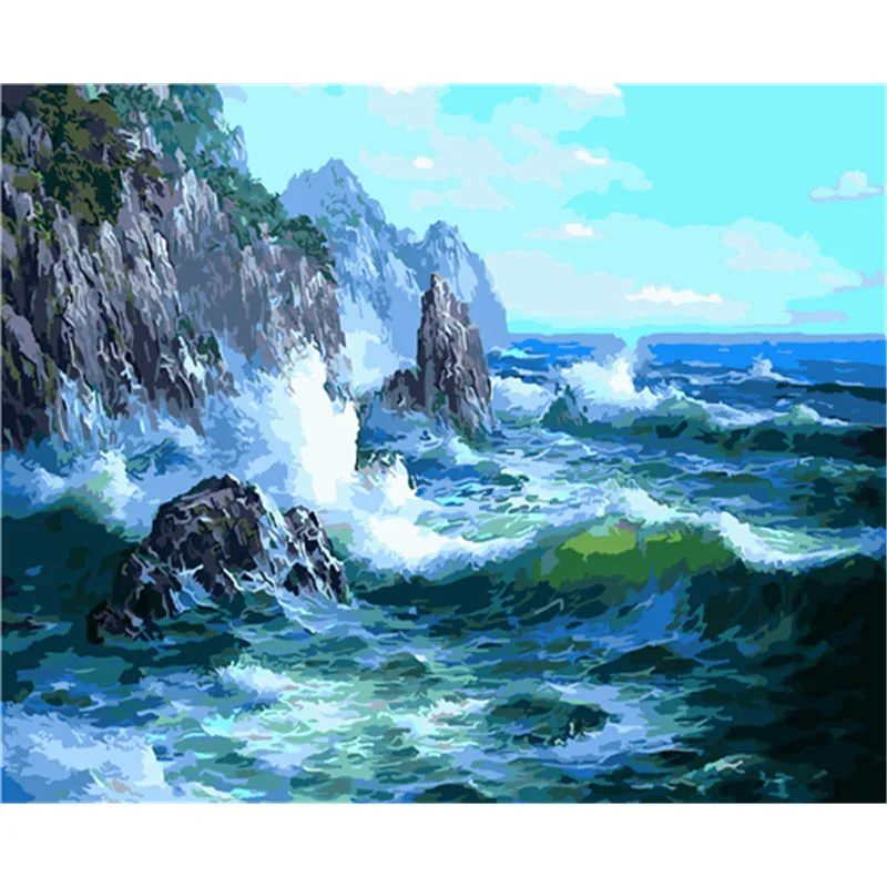

BAISITE DIY Painting By Numbers Hand Painted Canvas Seascape Modern Wall Picture Art For Living Room Home Decoration OTG6196