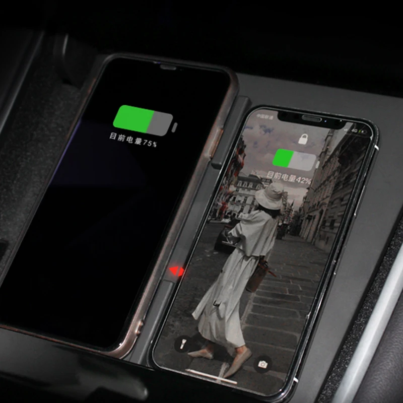 Беспроводное зарядное устройство для Tesla Model 3 из углеродного волокна ABS с двумя USB