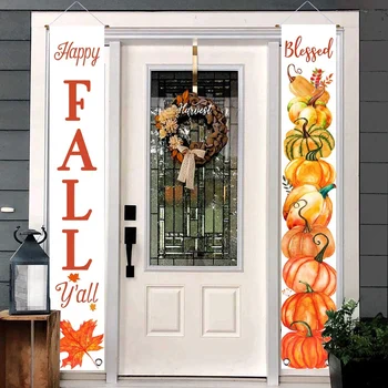 

Happy Fall Y'All Blessed Harvest Pumpkin Porch Sign Fall Autumnn Maple Vertical Welcome Sign Banner for Home Yard Decor