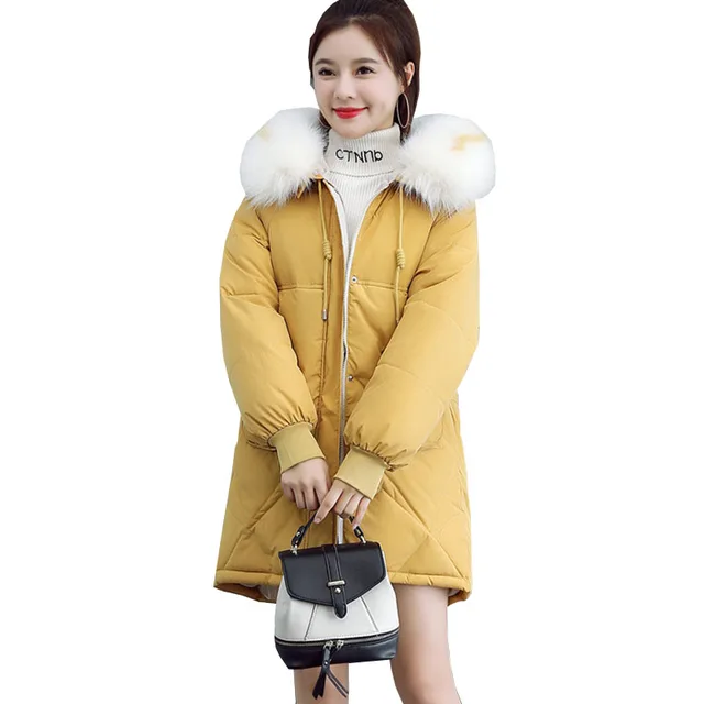 US $125.00 2019 New Autumn winter Medium length Hooded Women parka Solid zipper Long sleeve Thick Outwear Coat