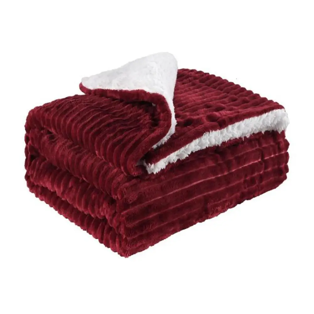 Бархатное Двухслойное одеяло из овечьей шерсти, одноцветное фланелевое одеяло, офисный диван, двойной толстый теплый домашний текстиль Одеяло - Цвет: Red