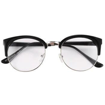

Retro Style Women Men Round Nerd Glasses Clear Lens Eyewear Metal Frame Glasses Colors:Bright Black+Silver Frame