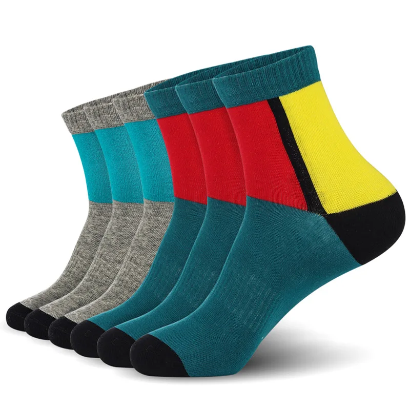 Мужские спортивные носки, хлопок, контрастные цвета, дизайнерские мужские носки, 6 пар/лот(EU 39-46)(US 7,0-12,0) VKMONY - Цвет: Gray3Dgreen3