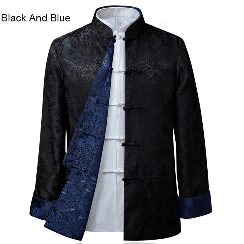 Костюм Тан, 10 цветов, китайский стиль, блузка, рубашка, традиционная китайская одежда, мужская куртка, кунг-фу, одежда с обеих сторон, вечерние - Цвет: Black And Blue