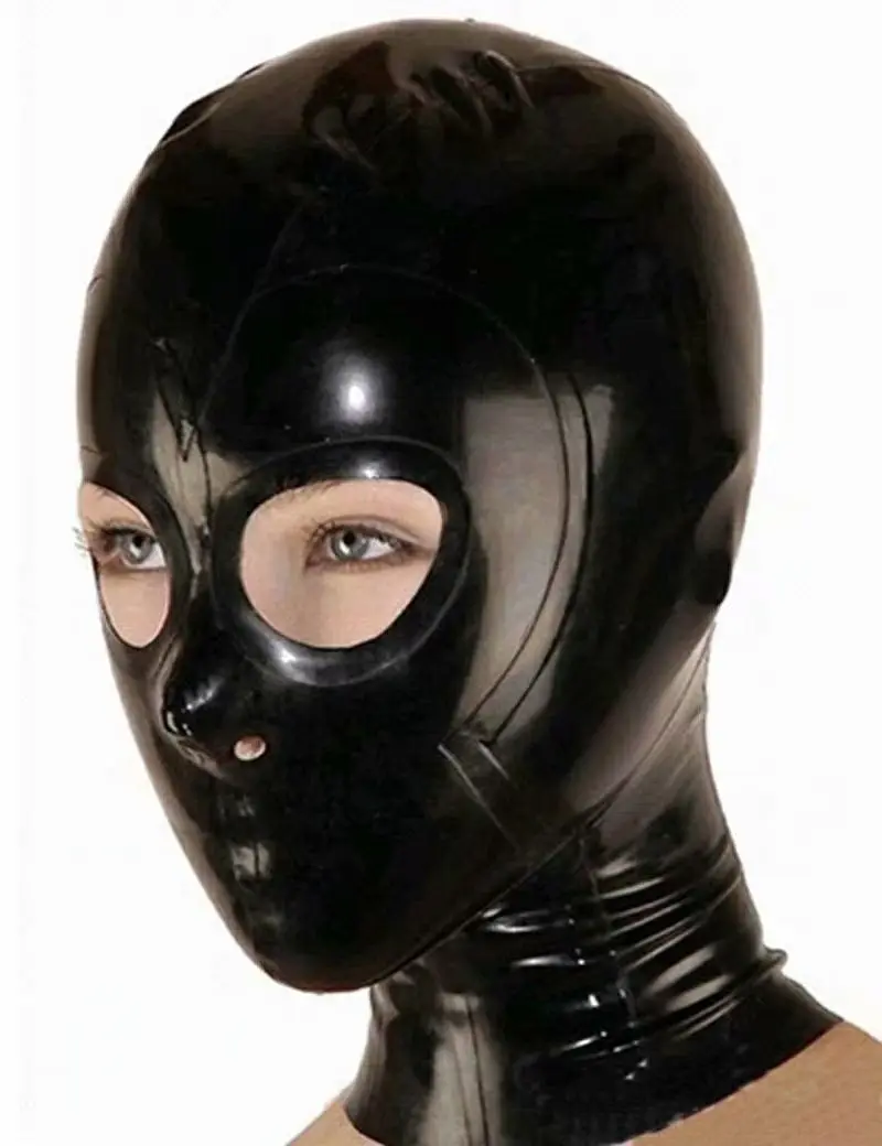 Rubber Black Latex Mask Open Eyes and Nostrils Rubber Unisex Hood Unique Club Wear