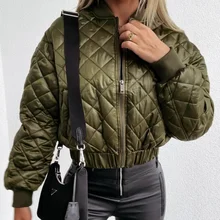 Blouson en coton à manches longues pour femme, couleur unie, fermeture éclair courte, Style urbain, nouvelle collection automne hiver 2021 