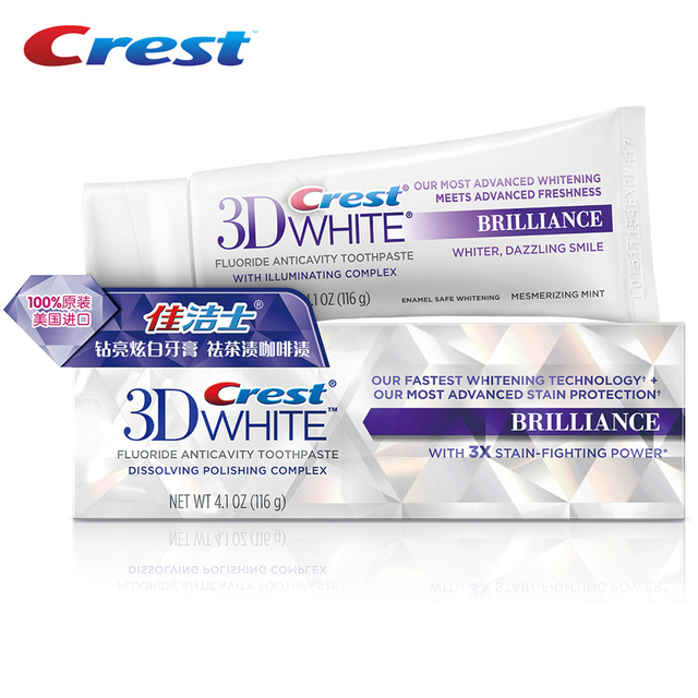 3D White Toothpaste Brilliance + Advanced Stain Protection Vibrant Peppermint Teeth Whitening Tooth Paste Squeezer 1 Tube