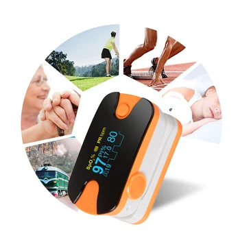 

Portable Color OLED Finger Pulse Oximeter 4 Parameter SPO2 PR PI Respiration Rate Monitor Orange Oximeter