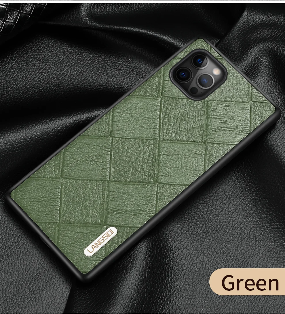 LANGSIDI Leather case For Iphone 12 pro max 11 Square embossing back cover For iphone 12 pro 12 max xr xs max 7 8 plus fundas