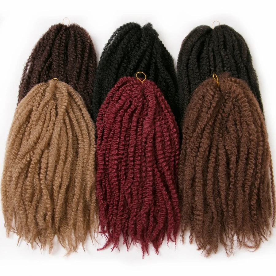 18 Inch Marley Hair Afro Kinky Braiding Hair Synthetic Crochet Braids 30 Strands/pack Black Ombre Brown Hair Extensions - Burgundy image 6