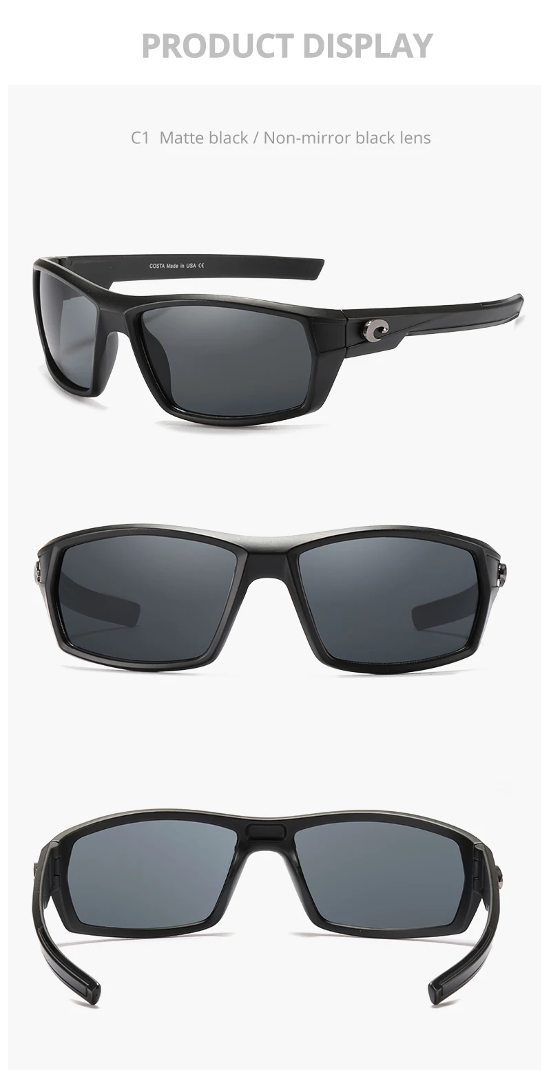 8903 COSTA Brand Square Sunglasses Metal 3D logo Mirrored lens Men Driving Fishing Sun glasses UV400 Summer Shades Eyewear women