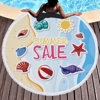 

Cartoon Conch Sunshine Beach Towels Kids Girl Shawl Fringe Microfiber Round Fabric Bath Towels For Living Room Home Decor