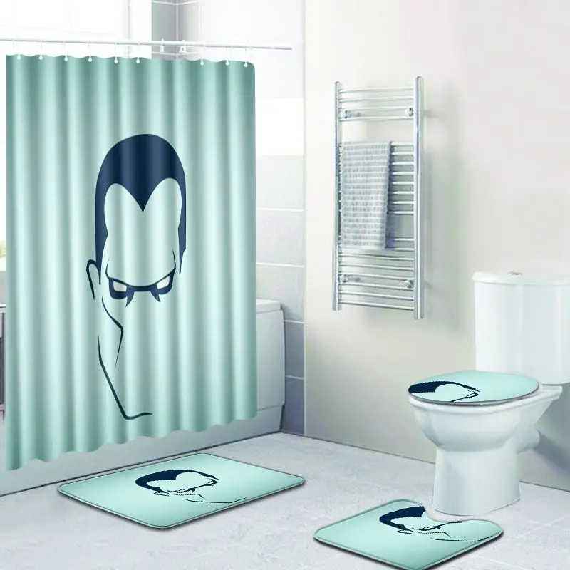 4pcs/set Creative 3D Cool Men Shower Curtain Waterproof Polyester Fabric Washable Modern Solid Toilet Seat Cover Anti-slip Mat - Цвет: B