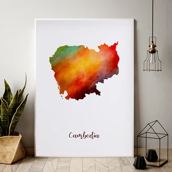

Cambodia city map watercolor Map Modern City Canvas Art Print Wall Pictures for Living Room No Frame