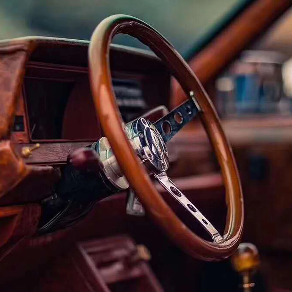 15inch Universal classic solid Real Mahogany Wood Steering Wheel with Rivet 380mm Car Racing Steering Wheel For Antique