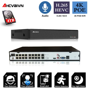 

AHCVBIVN 4K 16 Channel NVR H.265+ 16CH NVR Face Detection 4 HDD Support ONVIF RTSP with 16 ports POE for For Security Kit